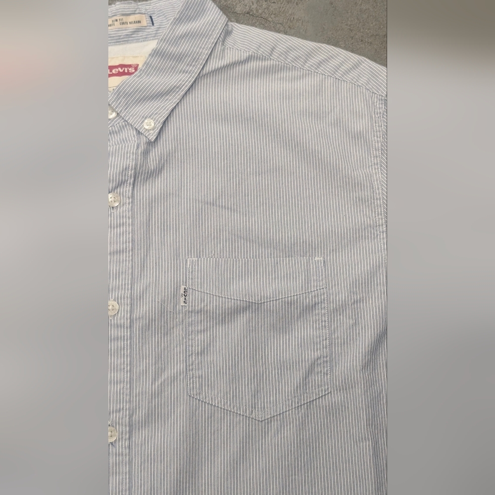 Levi's Men's Blue Striped Button E Shirt, XL